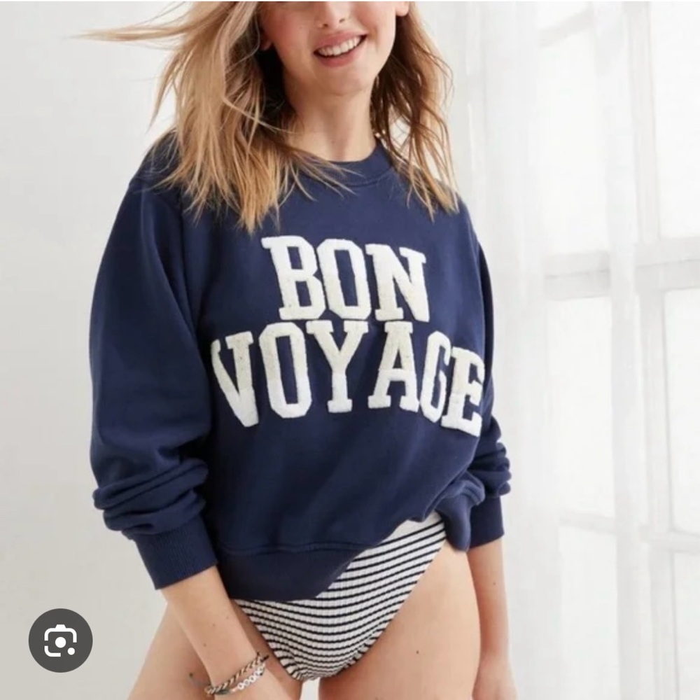 Aerie Riviera Bon Voyage Navy Crew Sweatshirt